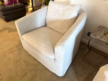 Pair Of Joss & Main  'Menta' Swivel  Barrel 'Effie'  Linen Slip Covered Chairs