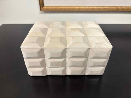 Small Decorative Box with 3D Cubes in Ivory