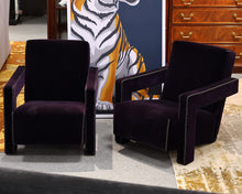 Pair of Cassina Utrecht Armchairs in Purple Velvet with Blanket Stitching