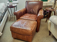 Leather Club Chair and Ottoman in Vintage Brown