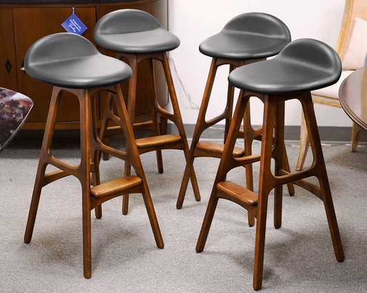 Set of Four Black and Walnut Bar Stools