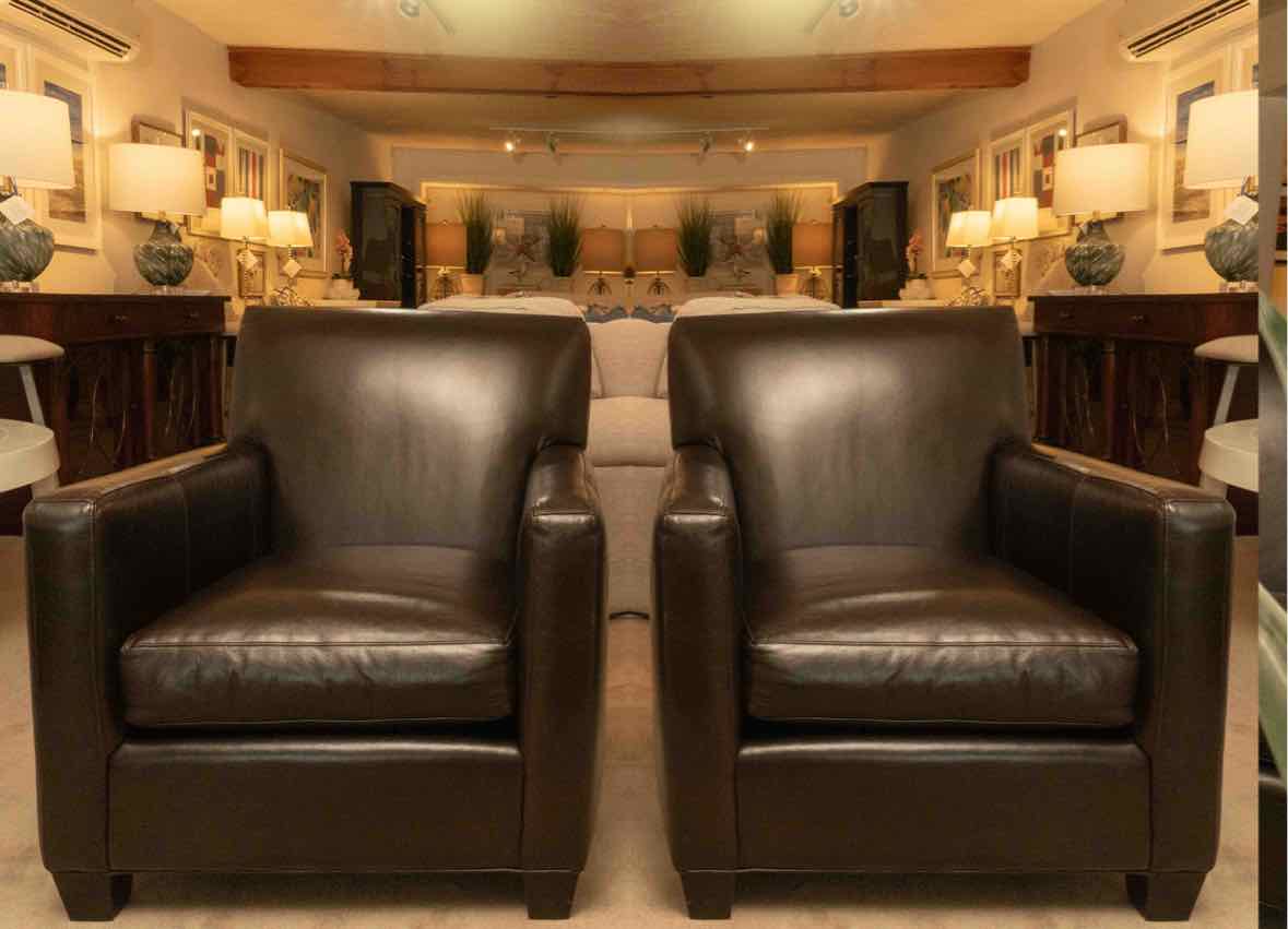Pair of Crate & Barrel Espresso  Leather Briarwood Arm  Chairs