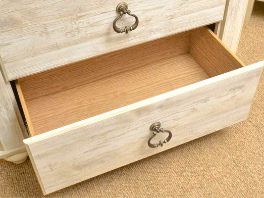 WhiteWashed Finish 5 Drawer Chest with Metal Pulls