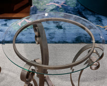 Pair of Round Glass Top Metal Base Side Tables