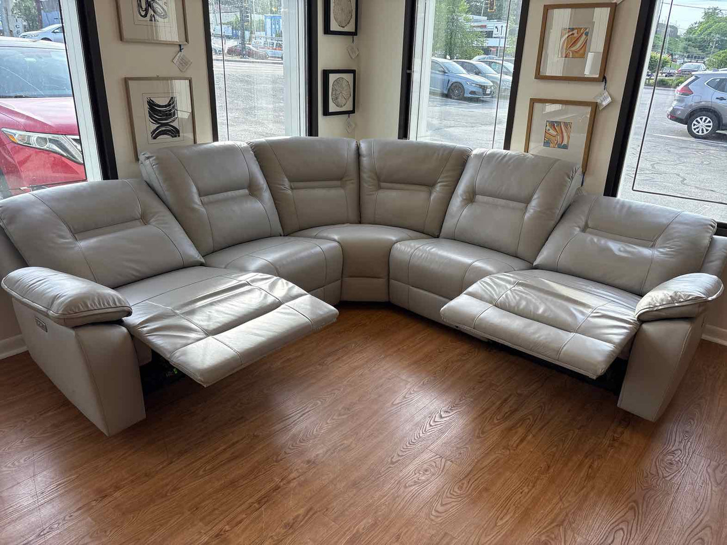 Kuka Home Grey Leather Power Reclining Sectional