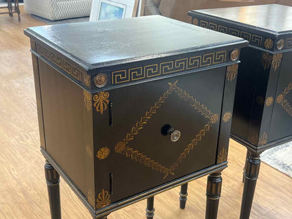 Pair of Black and Gold Greek Key Side Tables