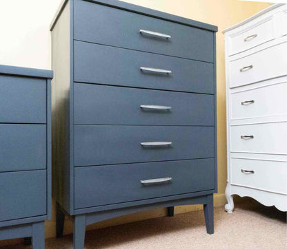 Hudson Bay Blue Finish MCM Style 5 Drawer Chest