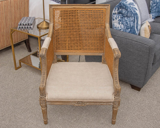 French Style Light Wood Caned Back Arm Chair