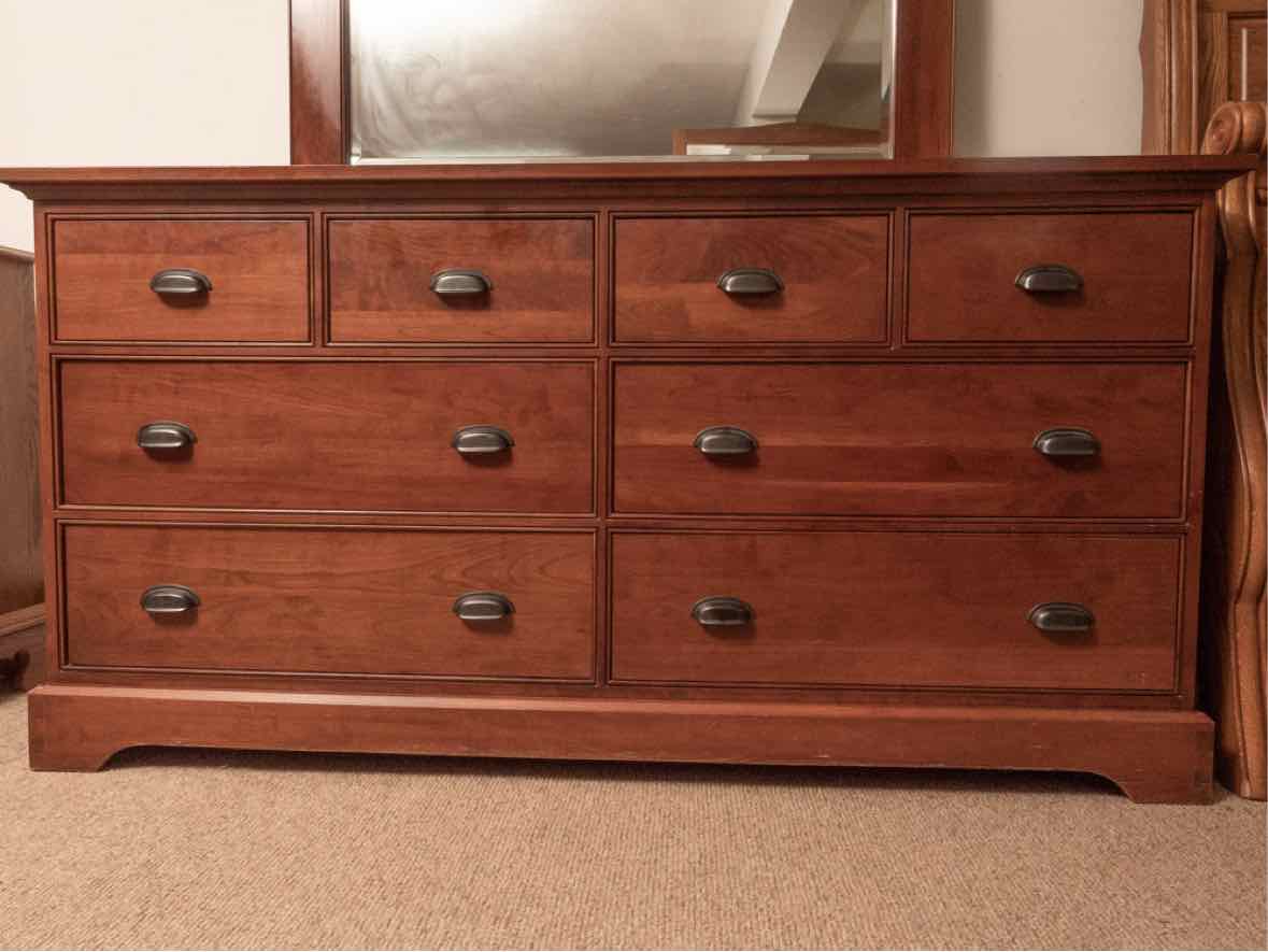 Mission Style Cherry 8 Drawer Dresser with Mirror