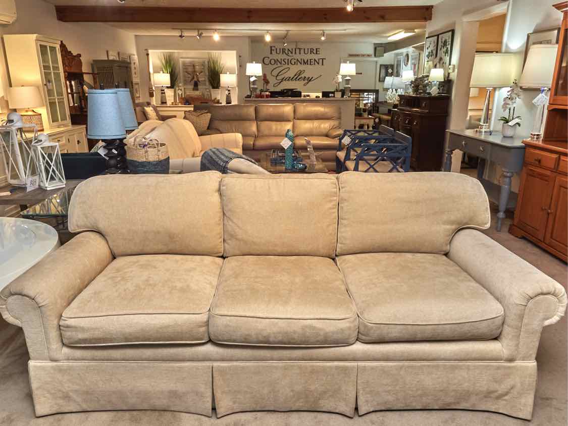 EJ Victor  Beige  Chenille Blend Upholstered 3 Cusion Sofa