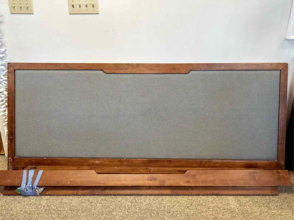 King Platform Bed in Walnut with Charcoal Grey Upholstered Headboard