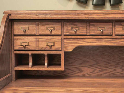 Nathan Hale Furniture Oak Roll Top 6 Drawer  Desk