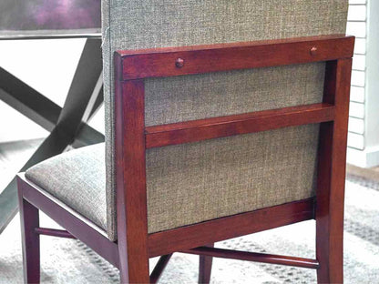Set of 7  Brownstone Dining Chairs with Men's Wear Upholstered Seats