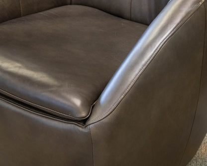 Pair Of Swivel Base Vegan Leather Mocha Chairs