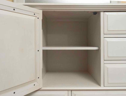 Ivory 10 Drawer Mule Chest with Interchangeable Cane/Panel Door with Mirror