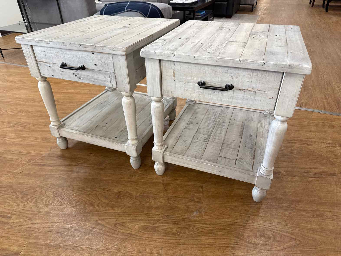 Pair of Whitewash Reclaimed Wood Side Tables