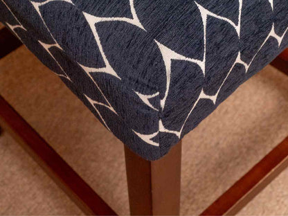 Pair of Blue & White Design Upholstered Counter Stools with  Espresso Finish Leg