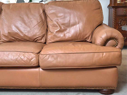 Drexel Pelle 'Russet' Leather 3 Cushion Nailhead Trim Rolled Arms Sofa