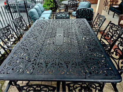 Black Cast Aluminum Outdoor Dining Set with 9 Arm Chairs