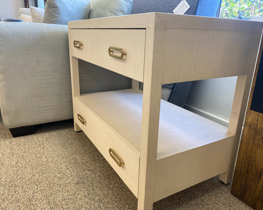 Pair of Mitchell Gold + Bob Williams Grasscloth Nightstands in White Finish