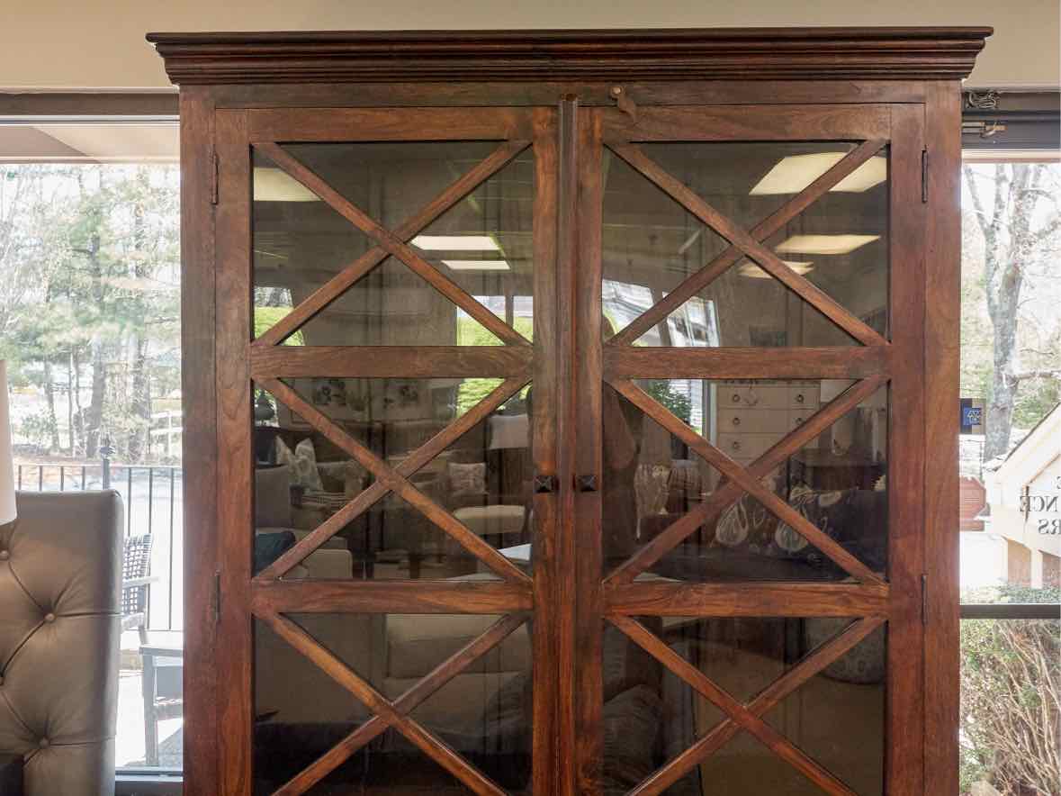 Rustic Wood Display Cabinet w/ Glass Doors