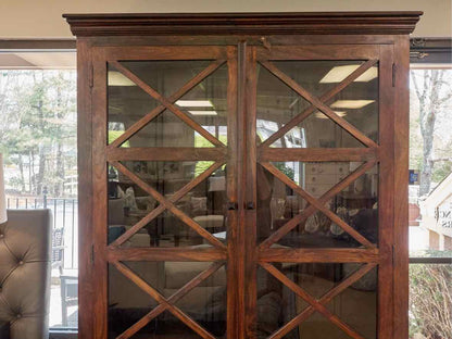 Rustic Wood Display Cabinet w/ Glass Doors