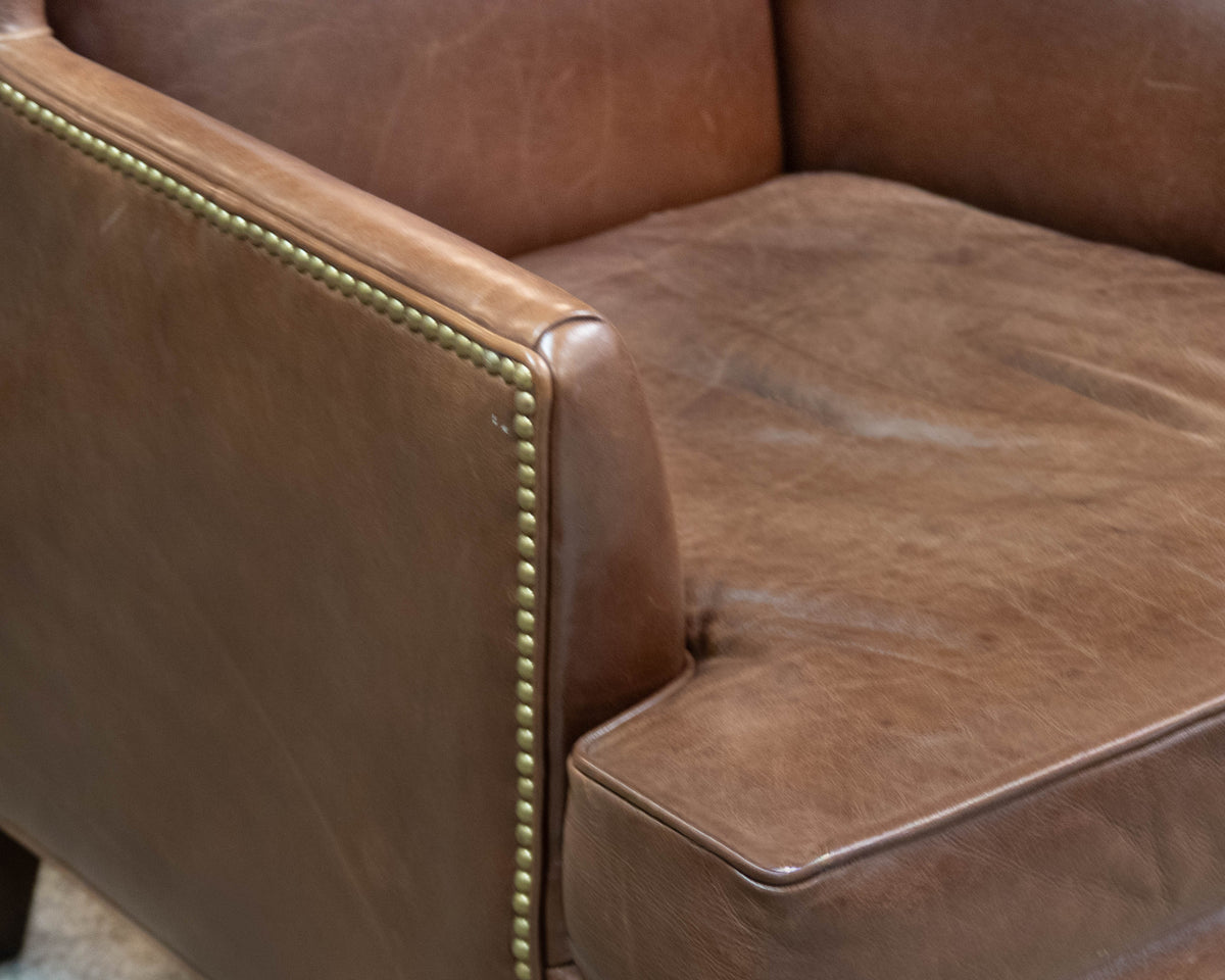 Pair of MG+BW Chocolate Leather Wingback Chairs