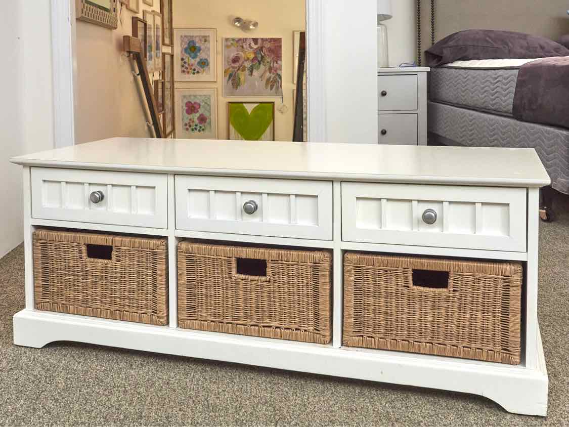White Storage Bench With Three Drawers