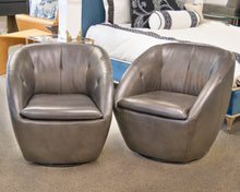 Pair Of Swivel Base Vegan Leather Mocha Chairs