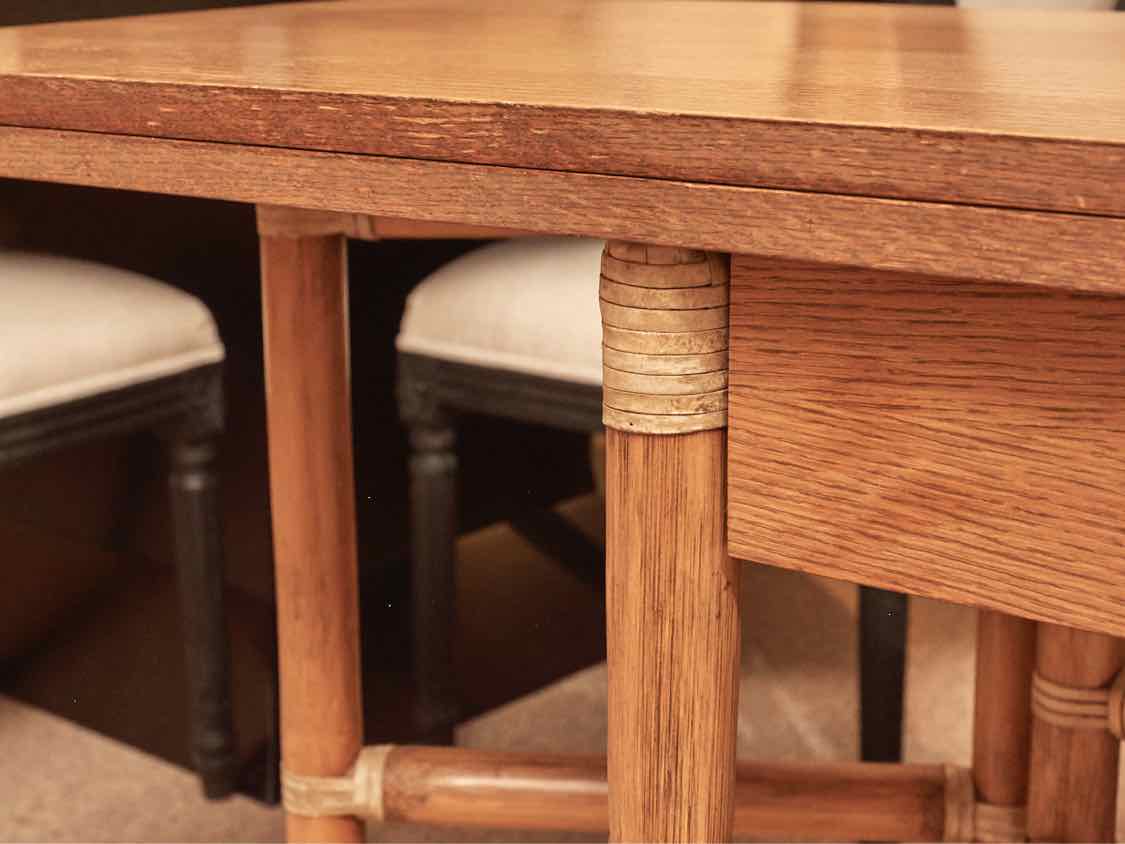 McGuire Oak  Flip Top Console With 1 Drawer & Bamboo Rattan  Legs