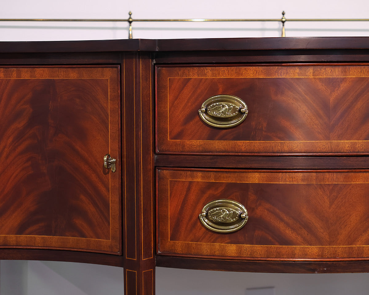 Henkel Harris Inlaid Mahogany Server with Brass Gallery Rail