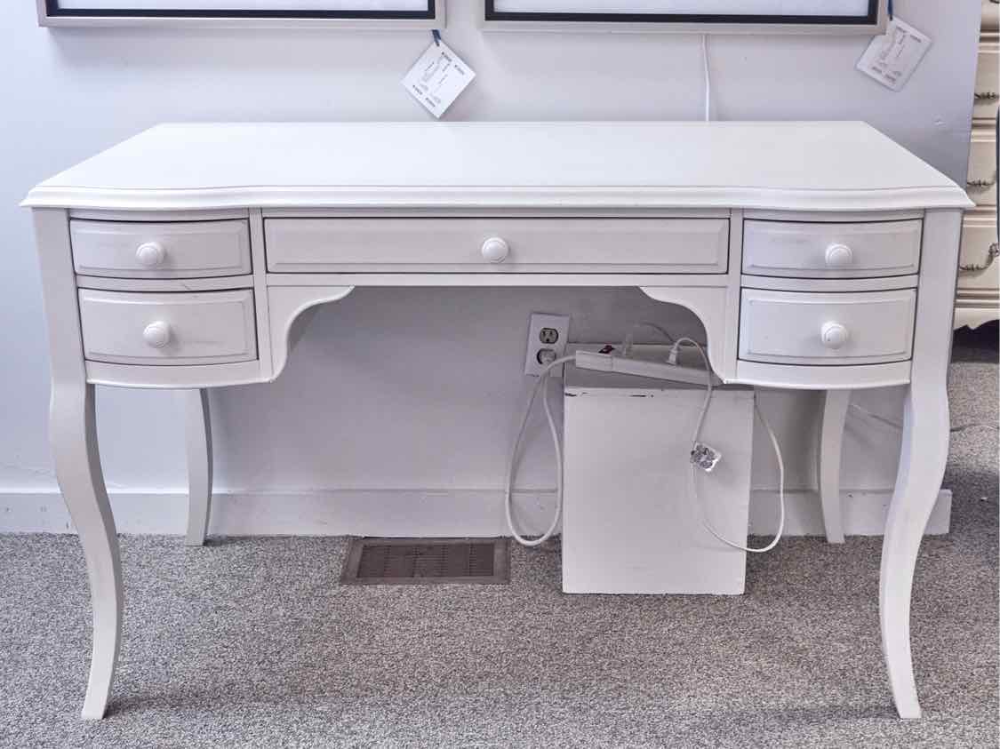 White Five Drawer Desk W/ Chair