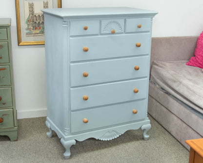 Kling Tall Chest in Light Blue Finish with Spoon Feet