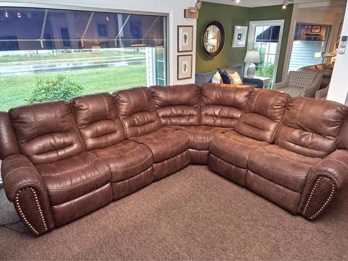 Flexsteel Leather Suede 6 Cushion 3 Power Recliner Sectional