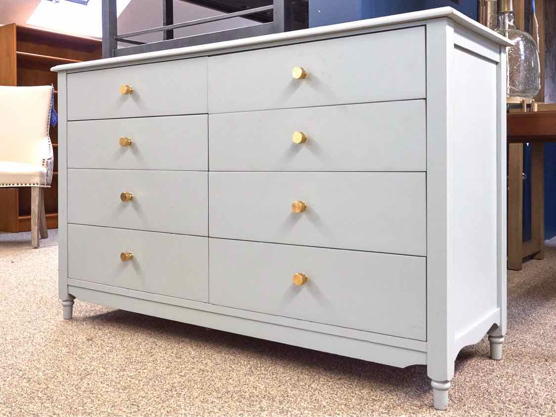 Blue Grey Finish 8 Drawer Double  Dresser with Gold Knobs