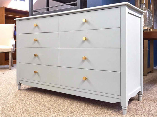 Blue Grey Finish 8 Drawer Double  Dresser with Gold Knobs