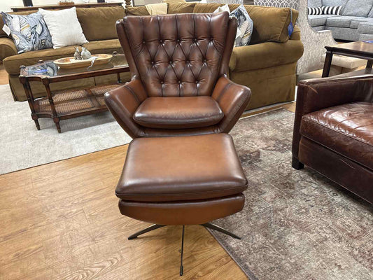 Pottery Barn 'Wells' Swivel Chair + Ottoman