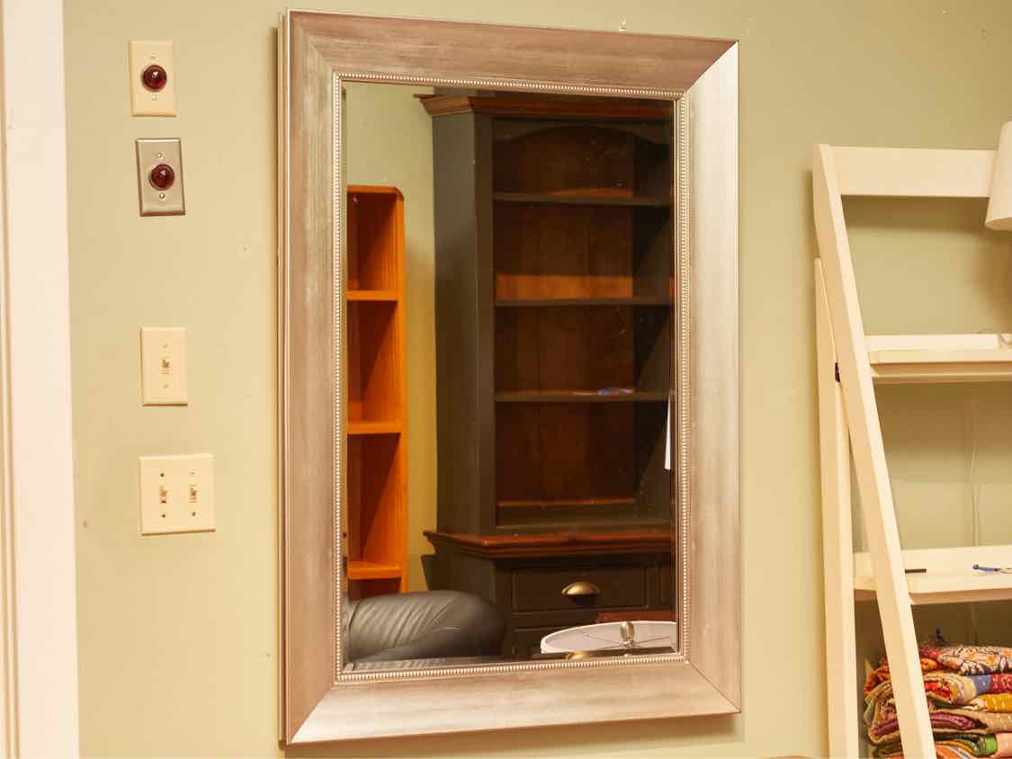 Silver Finish Beaded Accents Beveled Mirror