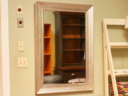 Silver Finish Beaded Accents Beveled Mirror