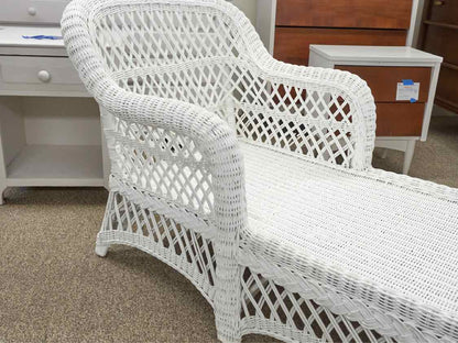Coastal White Wicker Chaise Lounger