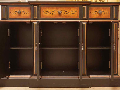 Black Finish With Stencil Accents 3 Drawer & 4 Door  Sideboard