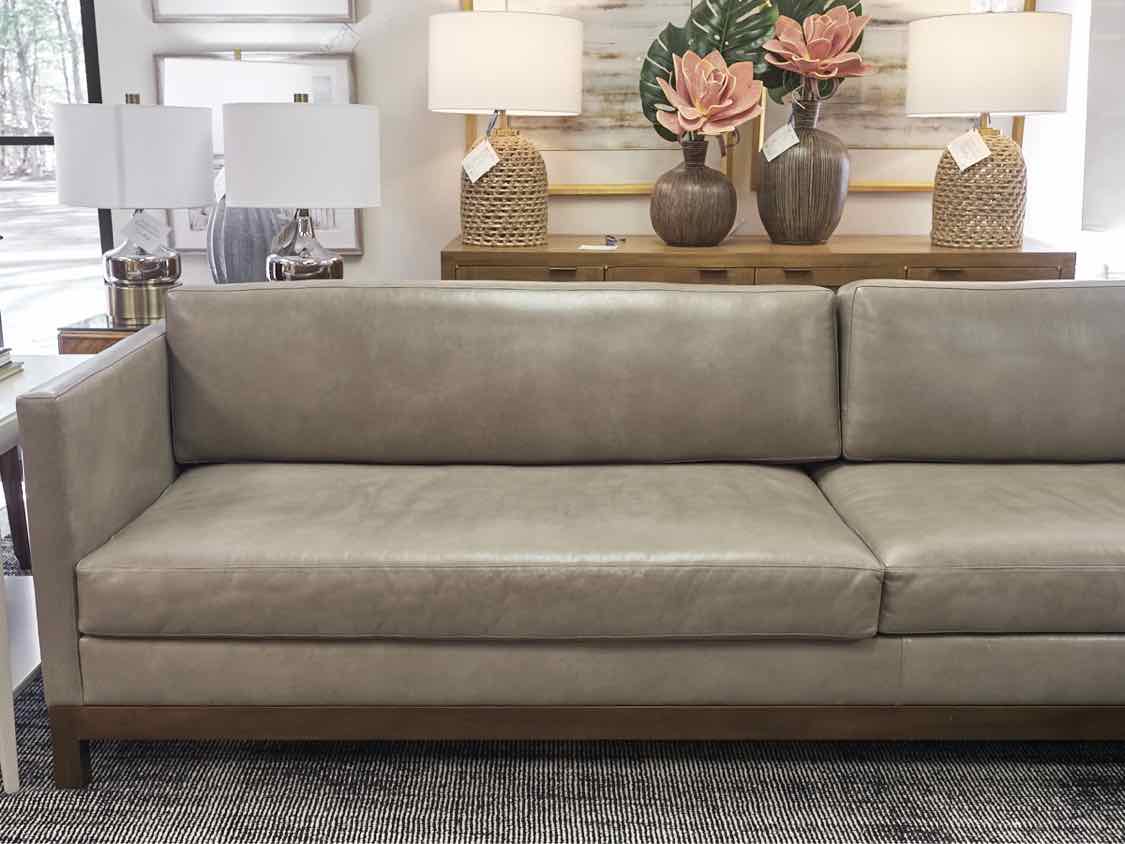 Grey Leather 3 Piece Sectional with Bench Seat Cushions