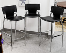 Set of Three Black Faux Leather Counter Stools
