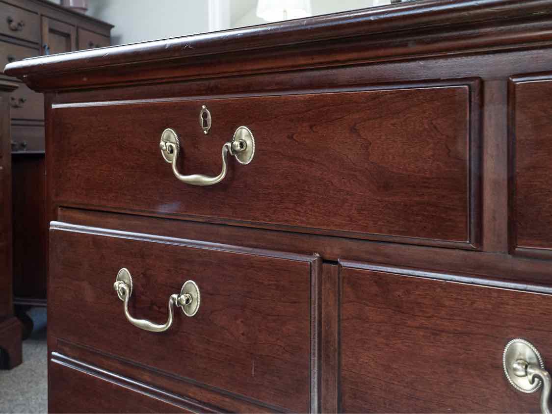 Drexel Mahogany 7 Drawer Triple Dresser with Brass Chippendale Handle Pulls