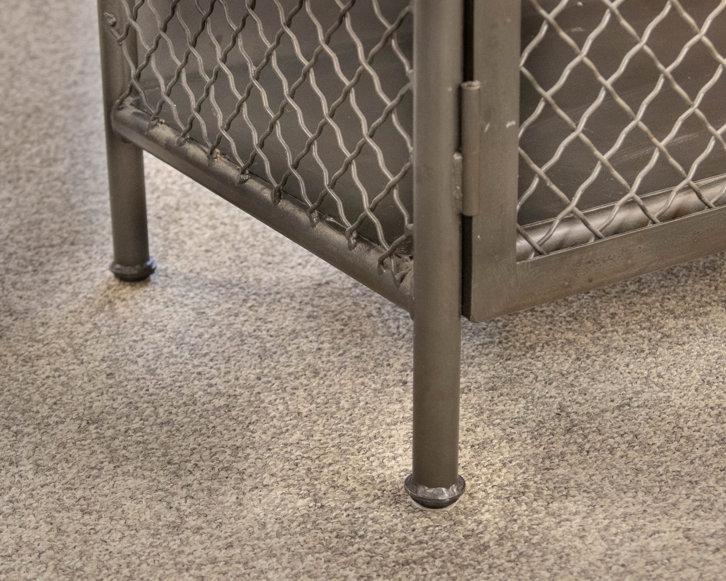 Industrial Bar Cabinet in Steel Mesh with Plank Reclaimed Wood Top