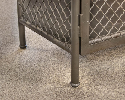 Industrial Bar Cabinet in Steel Mesh with Plank Reclaimed Wood Top