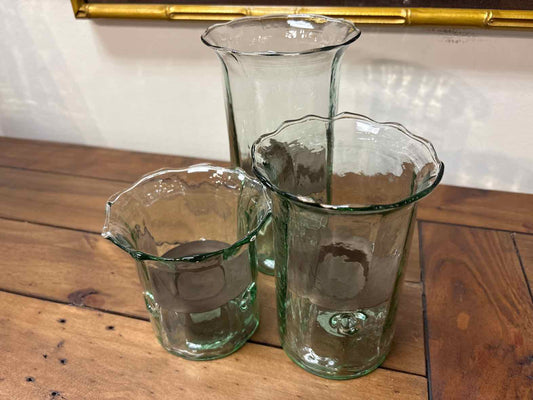 Set of Three Recycled Glass Ribbed Votive Cylinders