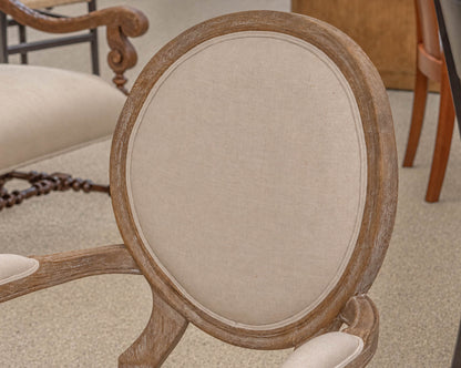 French Balloon Back Accent Chair W/Weathered Oak Frame