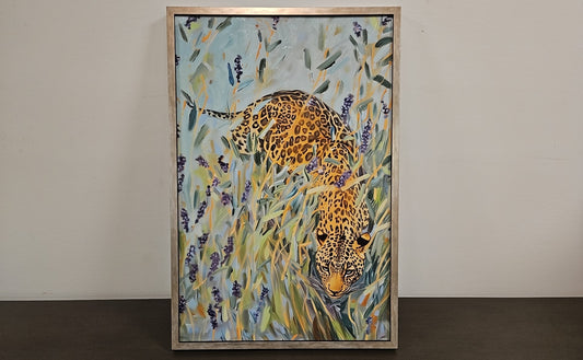 'Leopard' Exotic Cat Wall Decor in Silver Frame