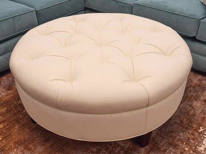 Huntington House White Round Leather Ottoman